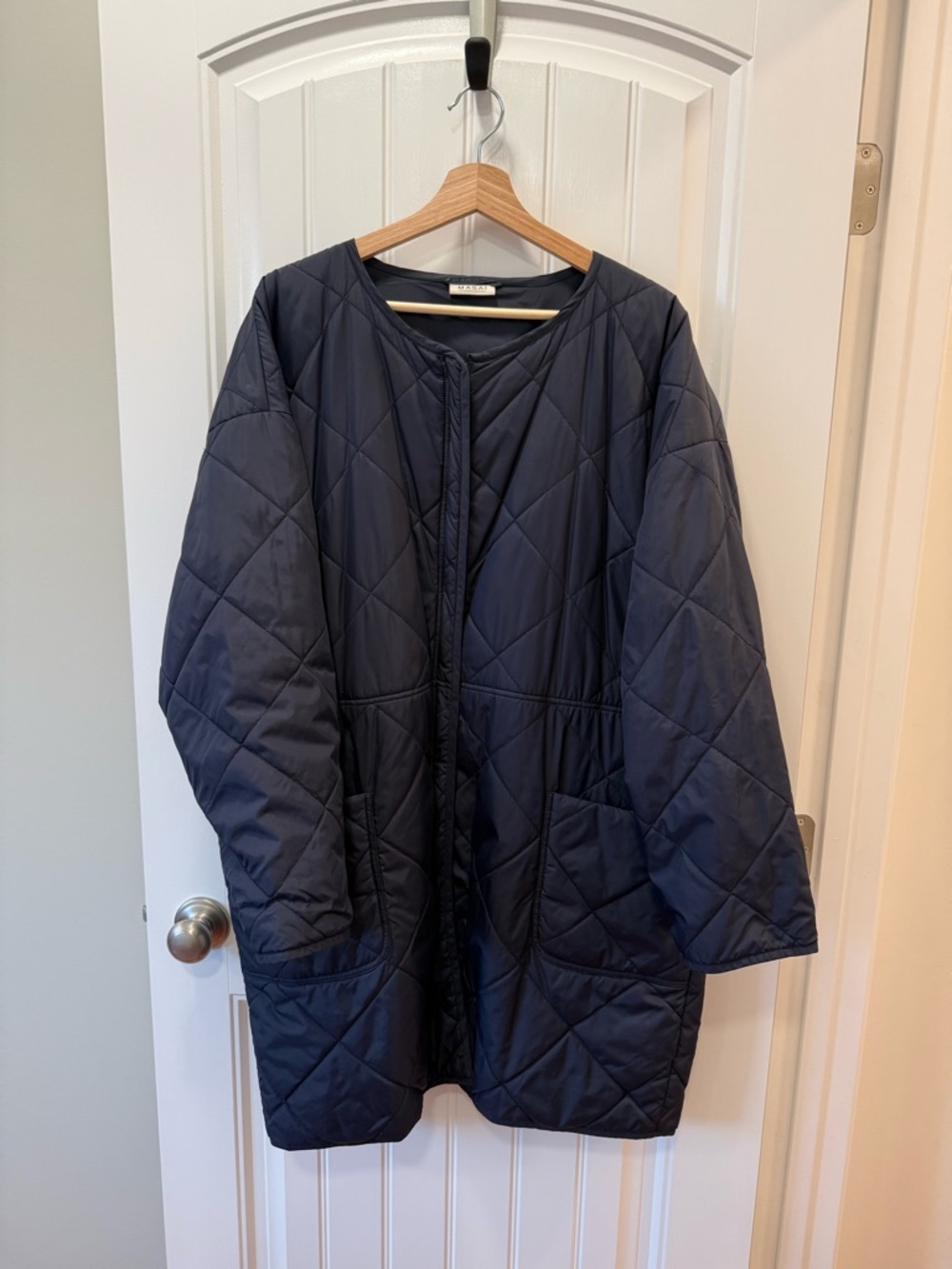 Masai Copenhagen Diamond-Quilted Longline Puffer Jacket in Navy - Picture 7 of 10